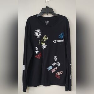 Hollister Black Long Sleeve T- Shirt. Skull, Logo, Blackboard, LA Calif. Sz S